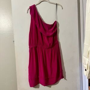 NWT Postella One Shoulder Dress in Vibrant Pink 100% Silk